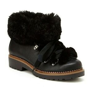 New! UNIONBAY Women's Faux Fur Black Ankle Boots Lace-up Booties Size 7.5